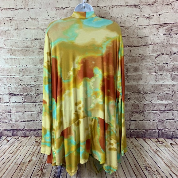 LOGO Lori Goldstein Yellow Tie Dye Draped Long Sleeve Cardigan - Picture 6 of 10